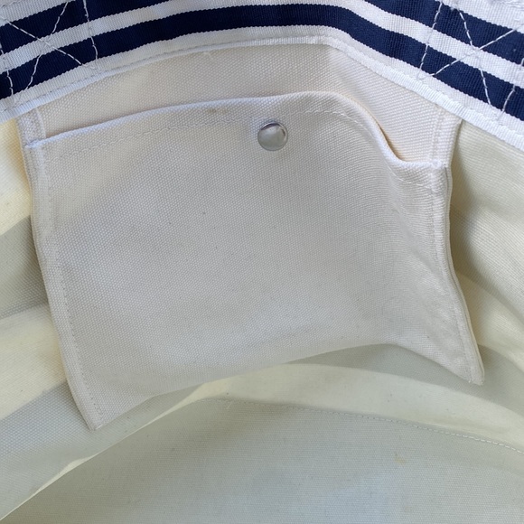 Pottery Barn Kids Ivory and Navy Striped Canvas Tote Bag with "M" - Picture 5 of 13